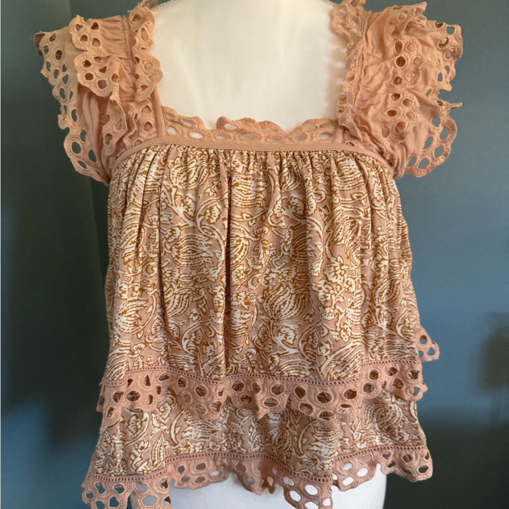 Anthropologie Let Me Be Women's Cream Peach Blush Lace Camisole Tank Small